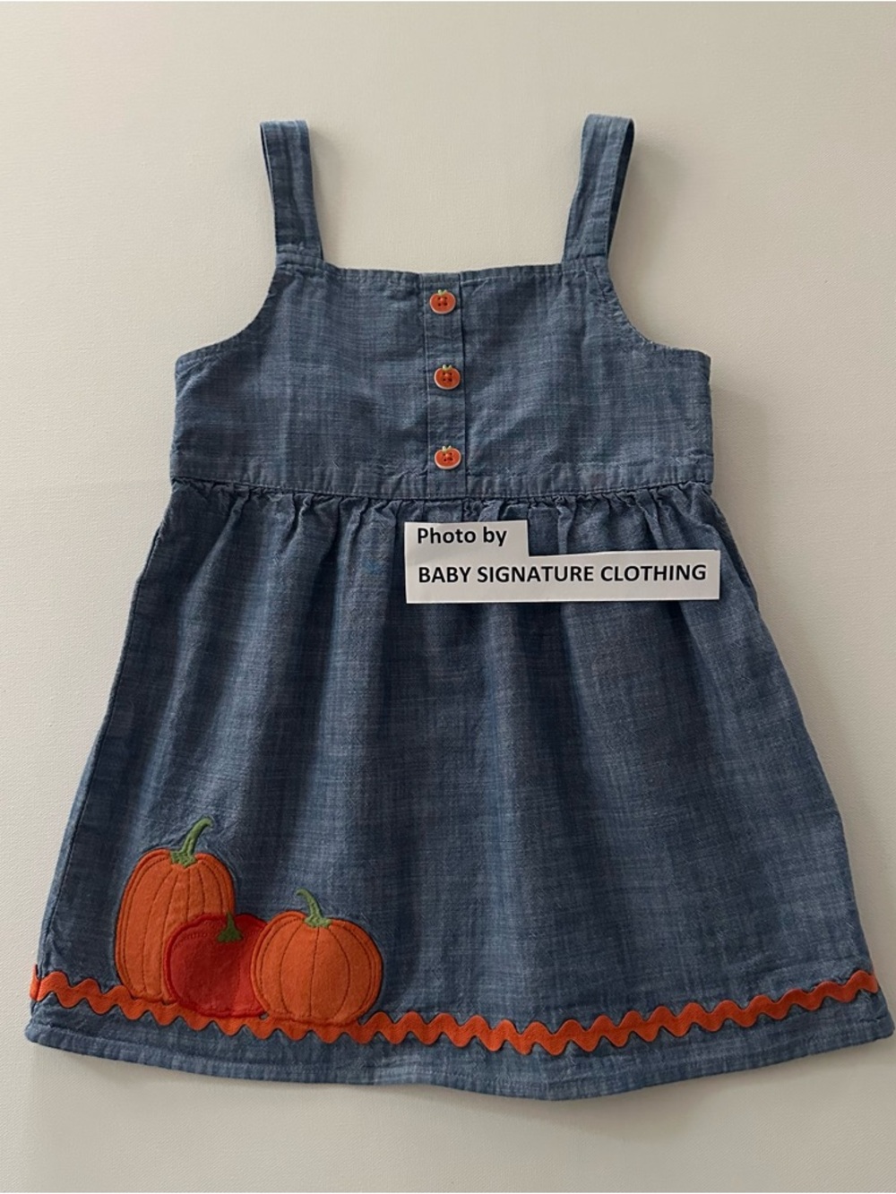 Gymboree 4T Toddler Girl Chambray Pumpkin Embroidered Dress Fall
